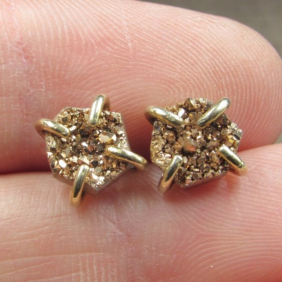 Jewelry - Sterling Silver Gold Plated Druzy Stone Stud Earrings Vintage